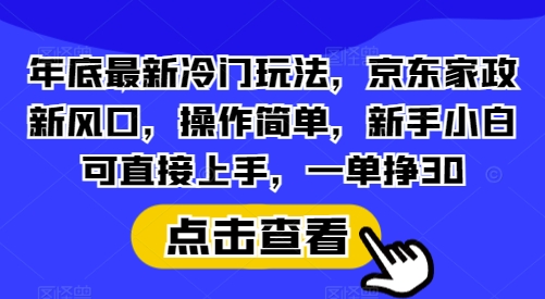 年底最新冷门玩法，京东家政新风口，操作简单，新手小白可直接上手，一单挣30【揭秘】-源码天堂