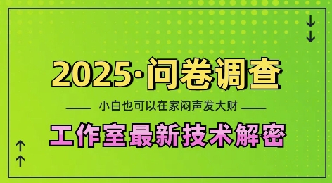 2025问卷调查最新工作室技术解密：一个人在家也可以闷声发大财，小白一天2张，可矩阵放大【揭秘】-源码天堂