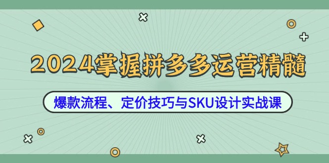 2024掌握拼多多运营精髓：爆款流程、定价技巧与SKU设计实战课-源码天堂