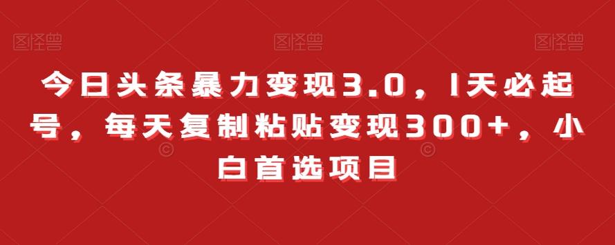 今日头条暴力变现3.0，1天必起号，每天复制粘贴变现300+，小白首选项目-源码天堂