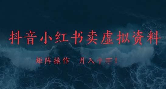 抖音小红书卖虚拟资料，市场需求一直存在，矩阵操作，月入1w+-源码天堂