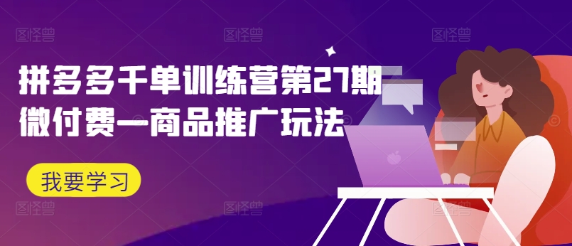 拼多多千单训练营第27期微付费—商品推广玩法-源码天堂