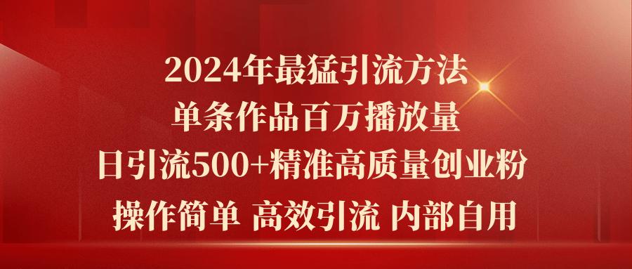 2024年最猛暴力引流方法，单条作品百万播放 单日引流500+高质量精准创业粉-源码天堂