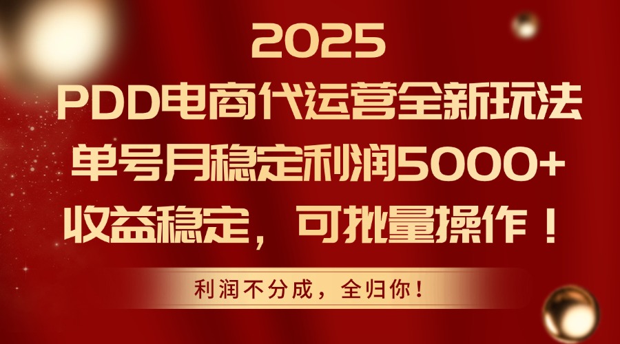2025PDD电商代运营全新玩法，单号月稳定利润5000+，收益稳定，可批量操作-源码天堂
