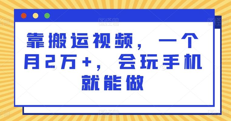 靠搬运视频，一个月2万+，会玩手机就能做-源码天堂