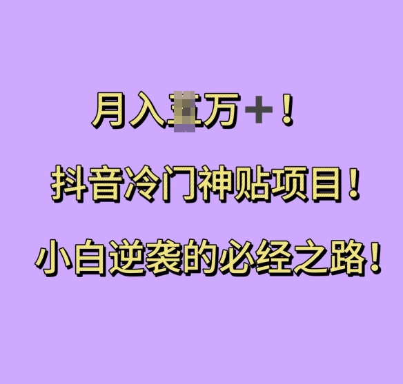 抖音冷门神贴项目，小白逆袭的必经之路，月入过W【揭秘】-源码天堂