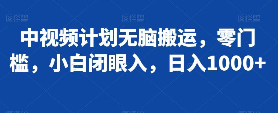 中视频计划无脑搬运，零门槛，小白闭眼入，日入1000+-源码天堂