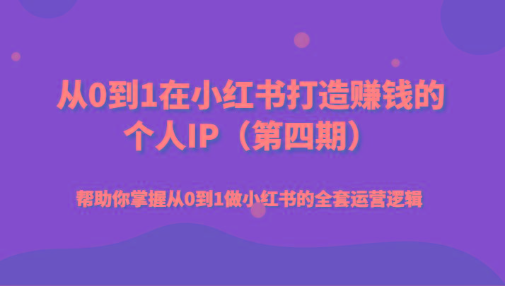 从0到1在小红书打造赚钱的个人IP(第四期)帮助你掌握从0到1做小红书的全套运营逻辑-源码天堂