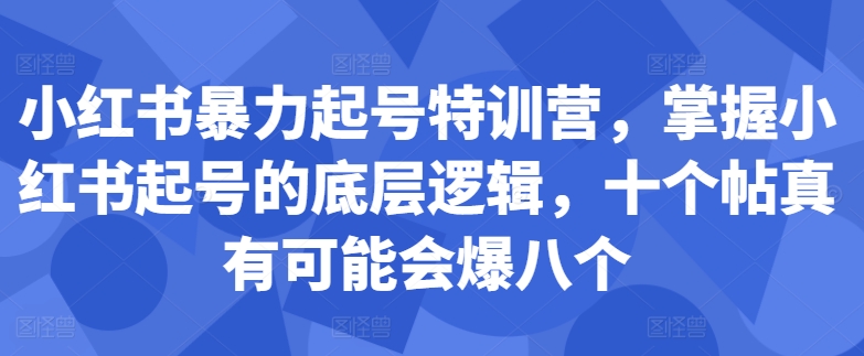 小红书暴力起号特训营，掌握小红书起号的底层逻辑，十个帖真有可能会爆八个-源码天堂