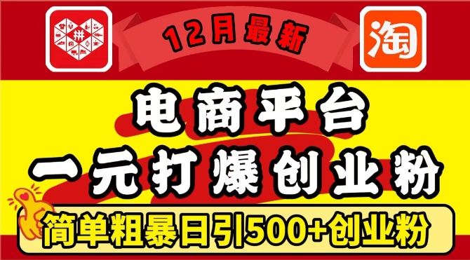 12月最新：电商平台1元打爆创业粉，简单粗暴日引500+精准创业粉，轻松月入过W【揭秘】-源码天堂
