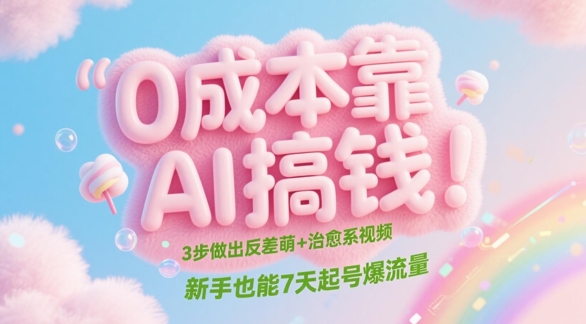 0成本靠AI搞钱！3步做出反差萌+治愈系视频，新手也能7天起号爆流量-源码天堂