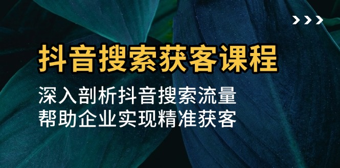 抖音搜索获客课程：深入剖析抖音搜索流量，帮助企业实现精准获客-源码天堂
