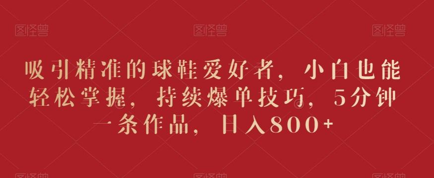 吸引精准的球鞋爱好者，小白也能轻松掌握，持续爆单技巧，5分钟一条作品，日入800+【揭秘】-源码天堂