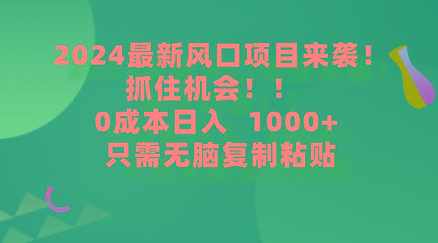(9899期)2024最新风口项目来袭，抓住机会，0成本一部手机日入1000+，只需无脑复…-源码天堂
