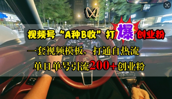 视频号“A种B收”打爆创业粉，一套视频模板打通自热流，单日单号引流200+创业粉-源码天堂