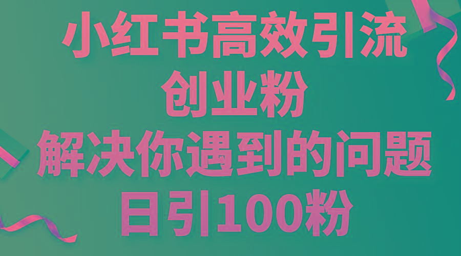 小红书高效引流创业粉，解决你遇到的问题，日引100粉-源码天堂