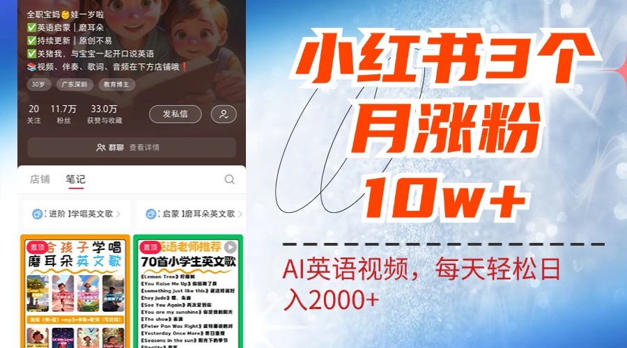 小红书三个月涨粉10W，AI英语视频0成本制作，每天轻松日入2000+-源码天堂