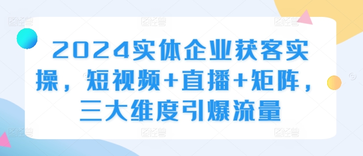 2024实体企业获客实操，短视频+直播+矩阵，三大维度引爆流量-源码天堂