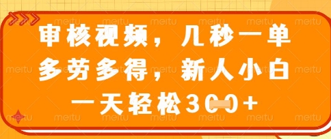 最新审核视频，几秒一单，多劳多得，新人小白一天轻松3张【揭秘】-源码天堂