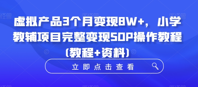 虚拟产品3个月变现8W+，小学教辅项目完整变现SOP操作教程(教程+资料)-源码天堂