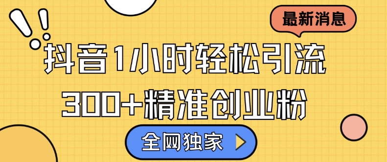 全网独家抖音引流，轻松日引300+精准创业粉【揭秘】-源码天堂