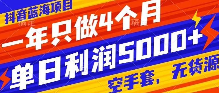 抖音蓝海项目，一年只做4个月，空手套，无货源，单日利润5000+-源码天堂