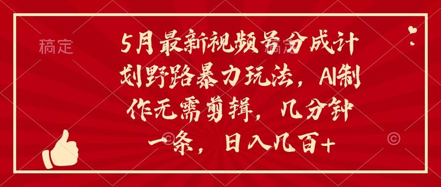 5月最新视频号分成计划野路暴力玩法，ai制作，无需剪辑。几分钟一条，…-源码天堂