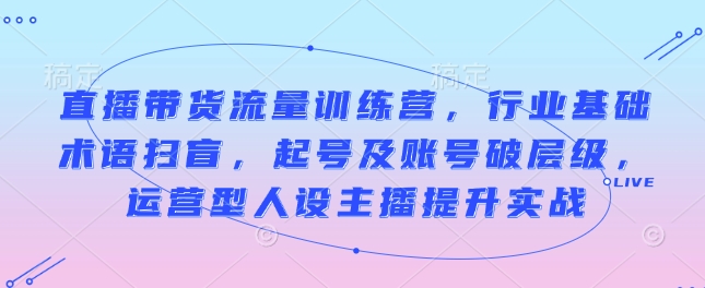 直播带货流量训练营，行业基础术语扫盲，起号及账号破层级，运营型人设主播提升实战-源码天堂