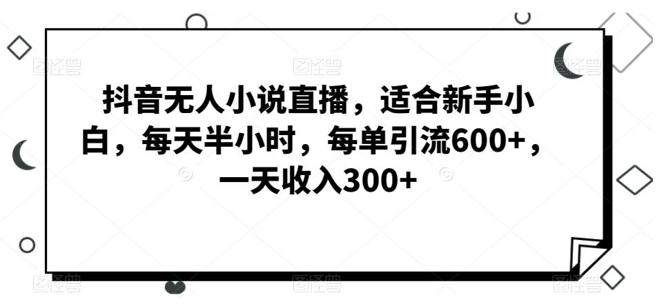 抖音无人小说直播，适合新手小白，每天半小时，每单引流600+，一天收入300+-源码天堂
