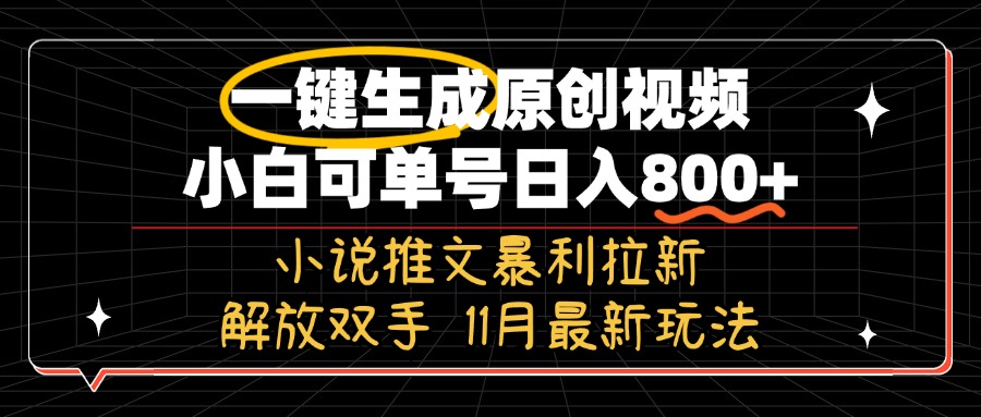 11月最新玩法小说推文暴利拉新，一键生成原创视频，小白可单号日入800+…-源码天堂