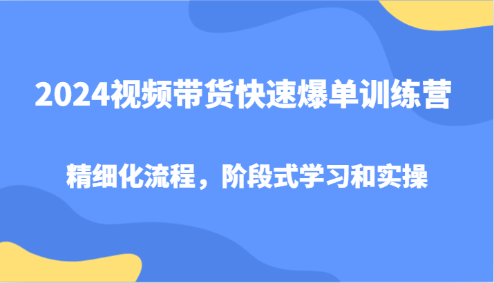 2024视频带货快速爆单训练营，精细化流程，阶段式学习和实操-源码天堂