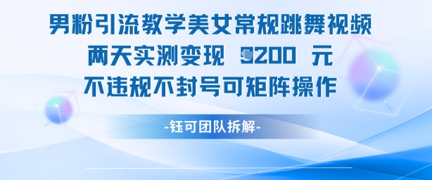 男粉引流教学美女常规跳舞视频两天实测变现1k+，不违规不封号可矩阵操作-源码天堂