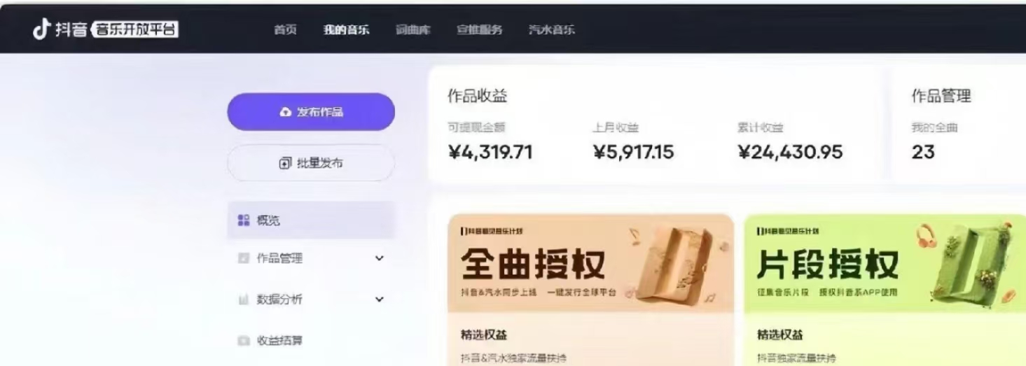 抖音汽水音乐人计划无脑月入5000+操作简单实操已落地-源码天堂