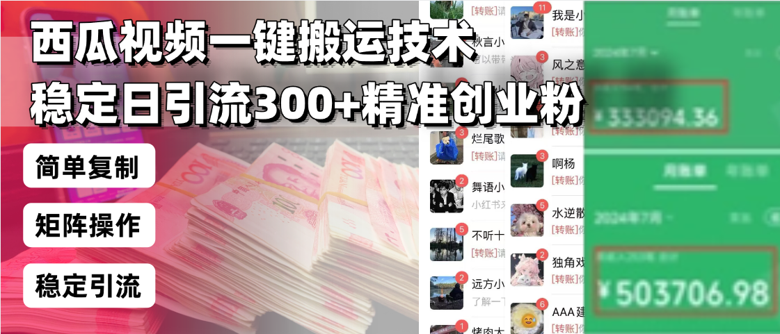 西瓜视频一键搬运技术，稳定日引流300+精准创业粉，简单可复制给团队，…-源码天堂