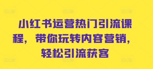 小红书运营热门引流课程，带你玩转内容营销，轻松引流获客-源码天堂