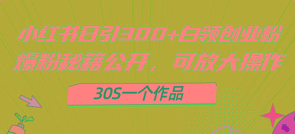 小红书日引300+高质白领创业粉，可放大操作，爆粉秘籍！30s一个作品-源码天堂