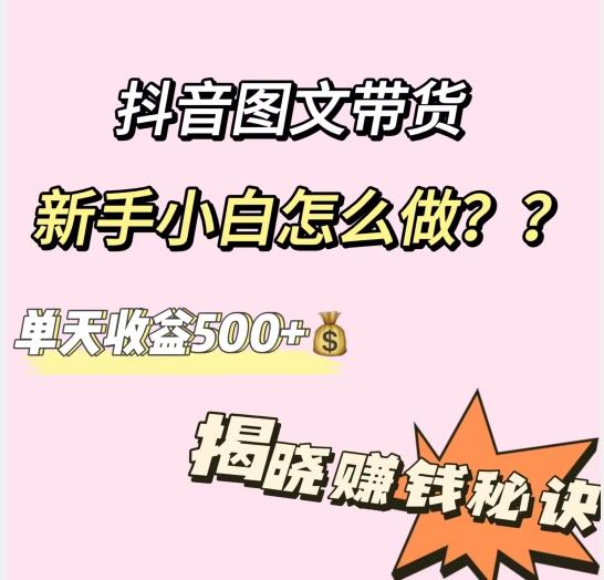 抖音图文带货，新手小白怎么做？单天收益500+【揭秘赚钱秘诀】-源码天堂