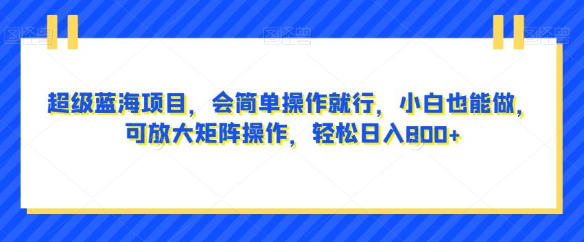 超级蓝海项目，会简单操作就行，小白也能做，可放大矩阵操作，轻松日入800+，-源码天堂