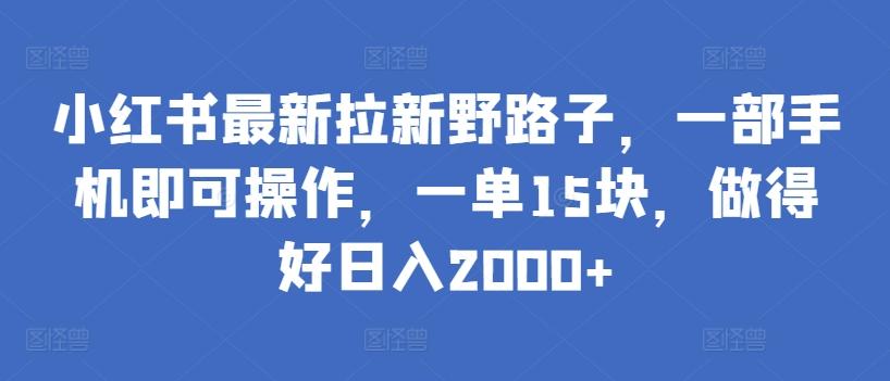 小红书最新拉新野路子，一部手机即可操作，一单15块，做得好日入2000+【揭秘】-源码天堂