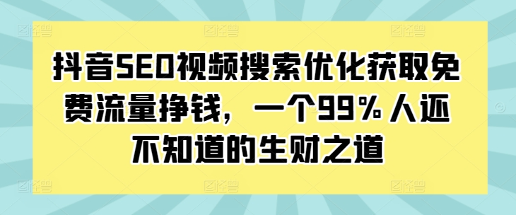 抖音SEO视频搜索优化获取免费流量挣钱，一个99%人还不知道的生财之道-源码天堂