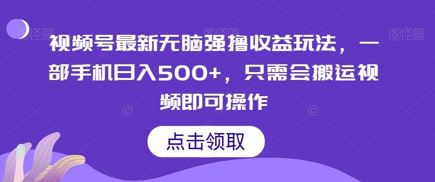 视频号最新无脑强撸收益玩法，一部手机日入500+，只需会搬运视频即可操作-源码天堂