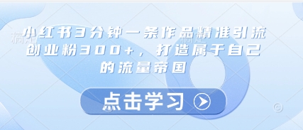 小红书3分钟一条作品精准引流创业粉300+，打造属于自己的流量帝国-源码天堂