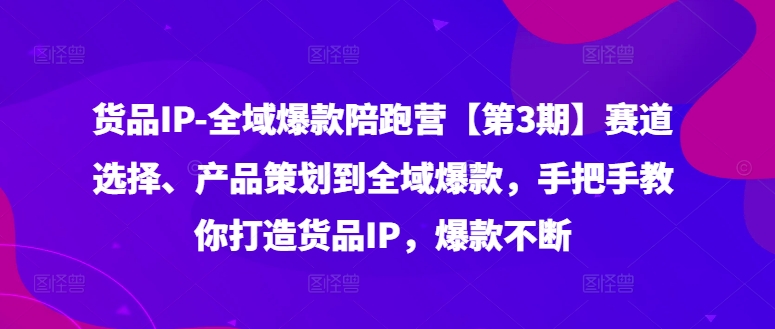 货品IP全域爆款陪跑营【第3期】赛道选择、产品策划到全域爆款，手把手教你打造货品IP，爆款不断-源码天堂