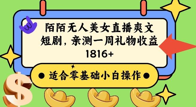 陌陌美女无人直播爽文短剧项目，亲测一个星期1800+【揭秘】-源码天堂
