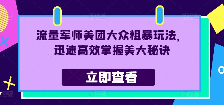流量军师美团大众粗暴玩法，迅速高效掌握美大秘诀-源码天堂