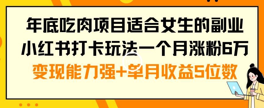 年底吃肉项目适合女生的副业小红书打卡玩法一个月涨粉6万+变现能力强+单月收益5位数【揭秘】-源码天堂