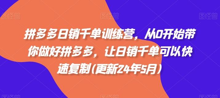 拼多多日销千单训练营，从0开始带你做好拼多多，让日销千单可以快速复制(更新24年5月)-源码天堂