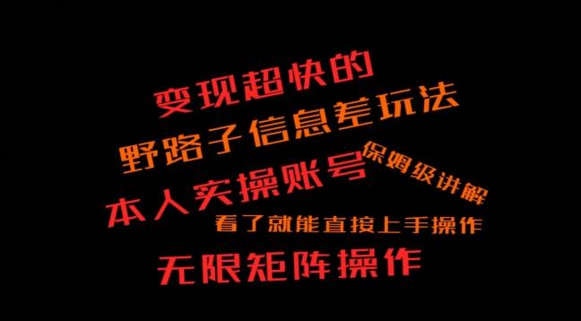 变现超快的野路子信息差玩法，本人实操账号保姆级讲解-源码天堂