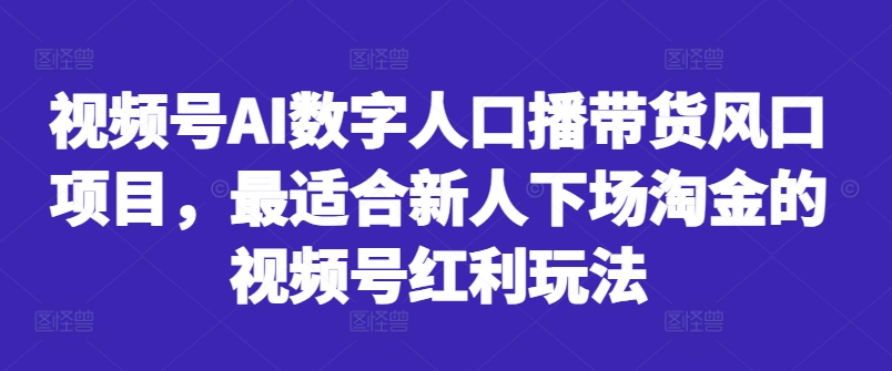 视频号AI数字人口播带货风口项目，最适合新人下场淘金的视频号红利玩法-源码天堂
