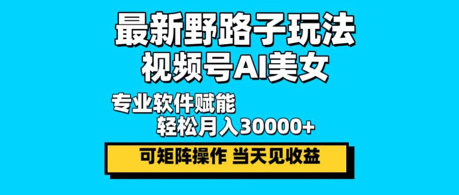 最新野路子玩法，视频号AI美女，当天见收益，轻松月入30000＋-源码天堂